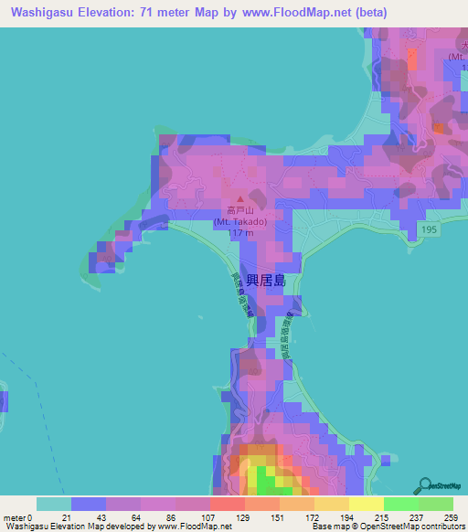 Washigasu,Japan Elevation Map