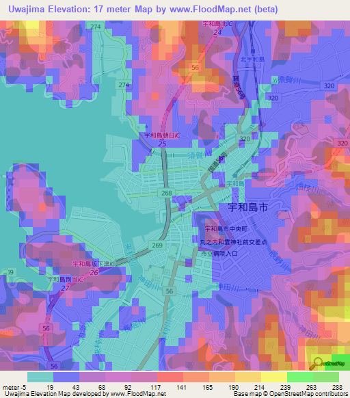 Uwajima,Japan Elevation Map