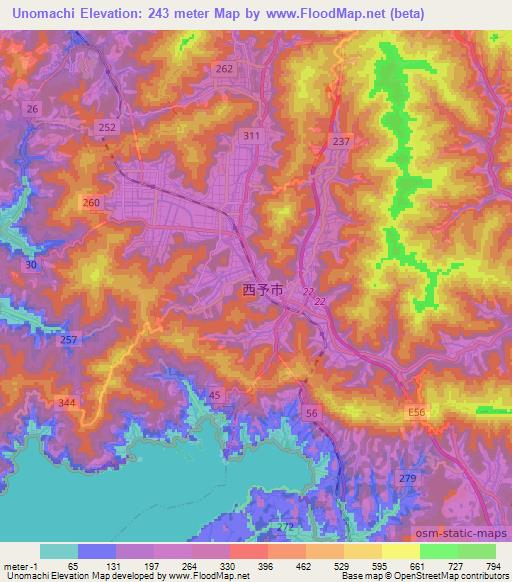 Unomachi,Japan Elevation Map