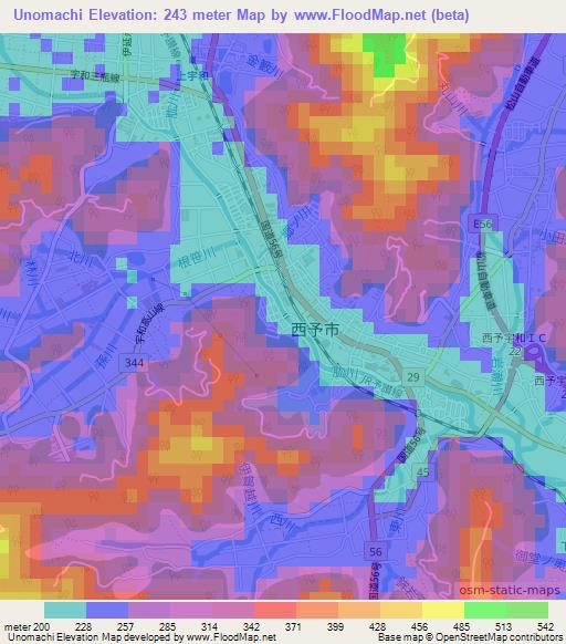 Unomachi,Japan Elevation Map