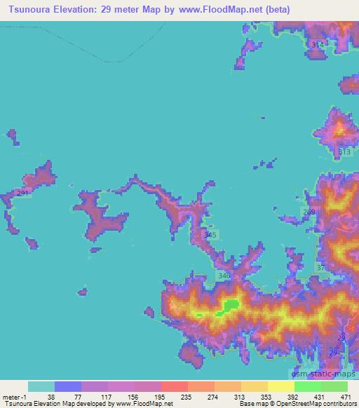 Tsunoura,Japan Elevation Map