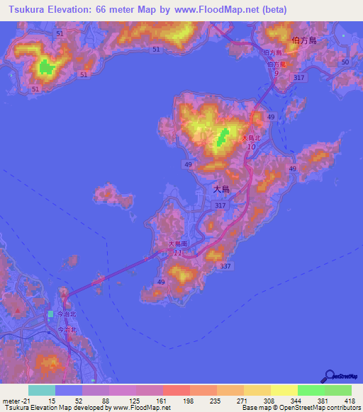 Tsukura,Japan Elevation Map