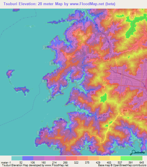 Tsuburi,Japan Elevation Map