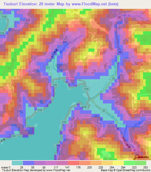 Tsuburi,Japan Elevation Map