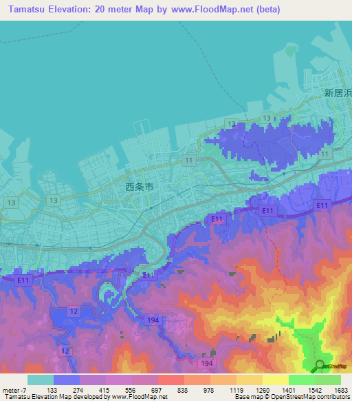 Tamatsu,Japan Elevation Map