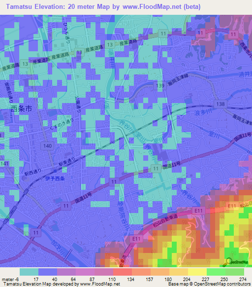 Tamatsu,Japan Elevation Map