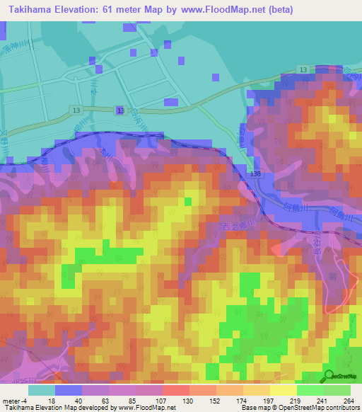 Takihama,Japan Elevation Map