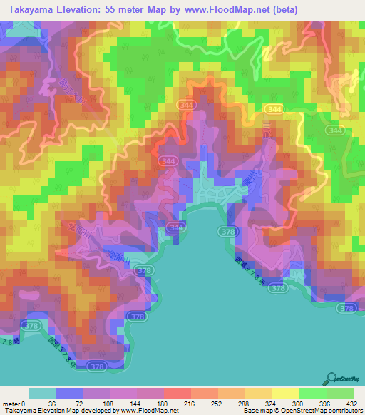 Takayama,Japan Elevation Map