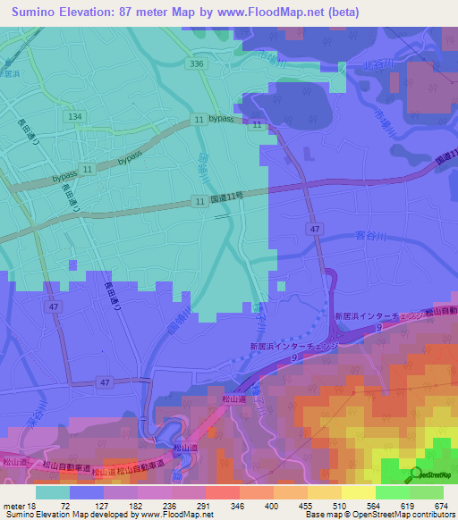 Sumino,Japan Elevation Map