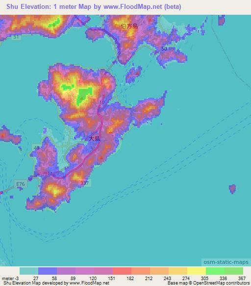 Shu,Japan Elevation Map