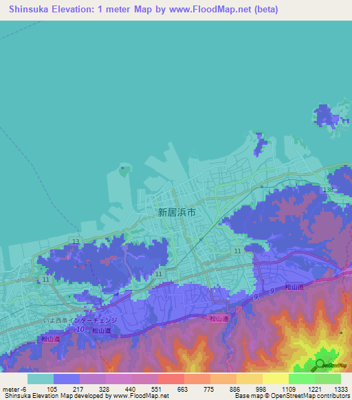 Shinsuka,Japan Elevation Map