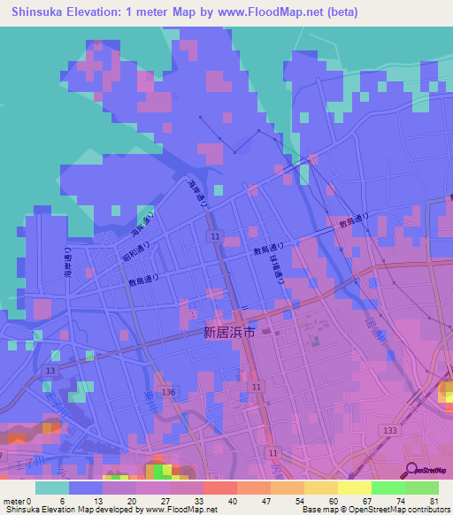Shinsuka,Japan Elevation Map