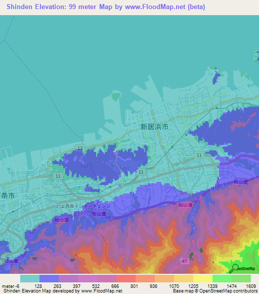 Shinden,Japan Elevation Map