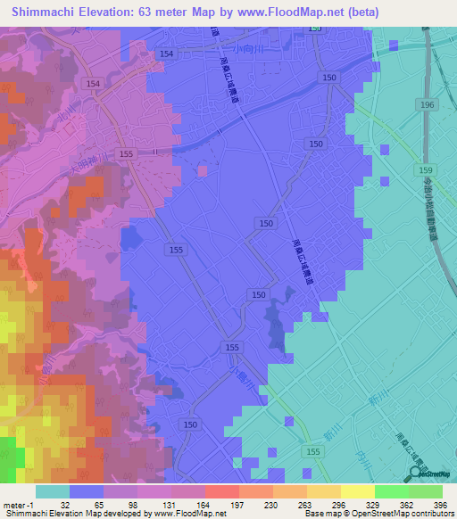 Shimmachi,Japan Elevation Map