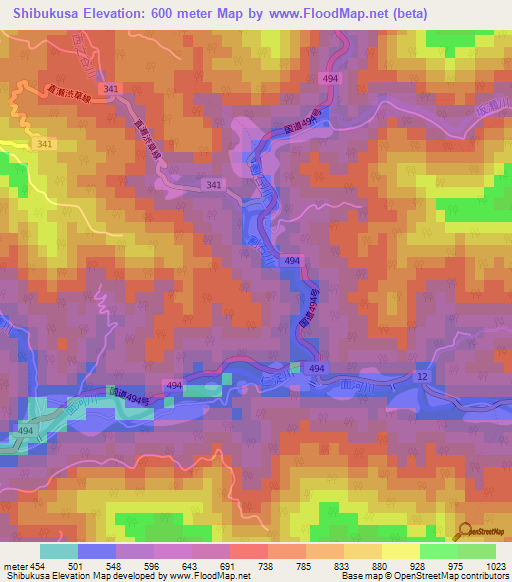 Shibukusa,Japan Elevation Map
