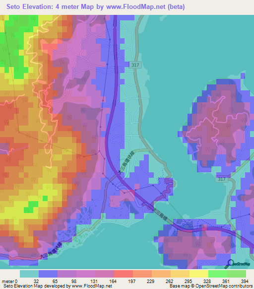 Seto,Japan Elevation Map