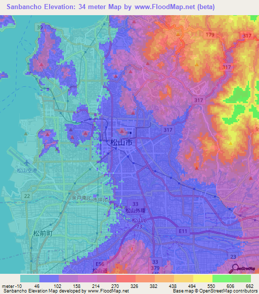 Sanbancho,Japan Elevation Map