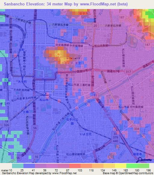 Sanbancho,Japan Elevation Map