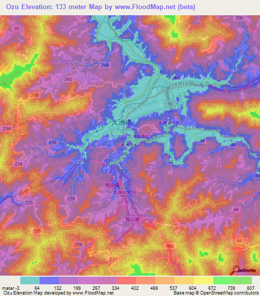 Ozu,Japan Elevation Map