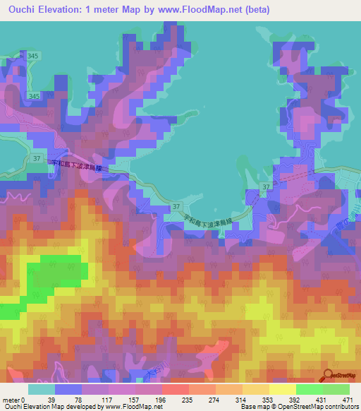 Ouchi,Japan Elevation Map