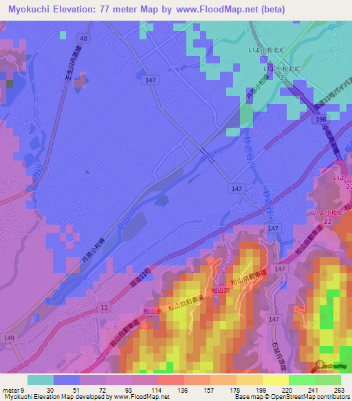 Myokuchi,Japan Elevation Map