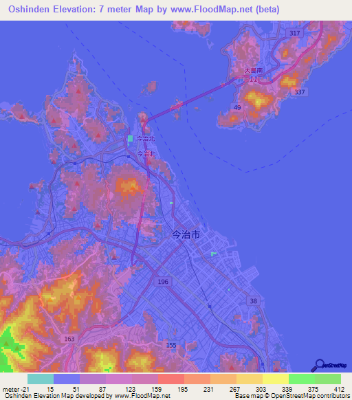 Oshinden,Japan Elevation Map