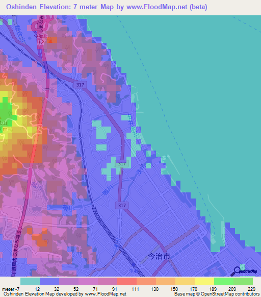 Oshinden,Japan Elevation Map