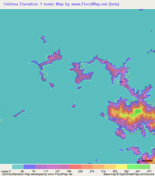 Oshima,Japan Elevation Map