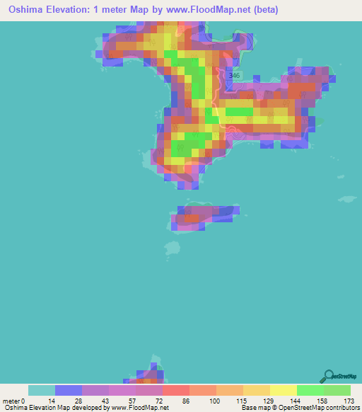 Oshima,Japan Elevation Map
