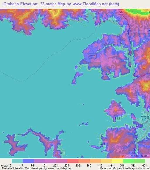Orabana,Japan Elevation Map