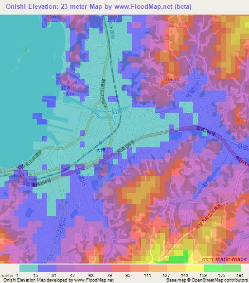 Onishi,Japan Elevation Map
