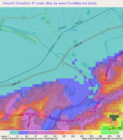 Omachi,Japan Elevation Map