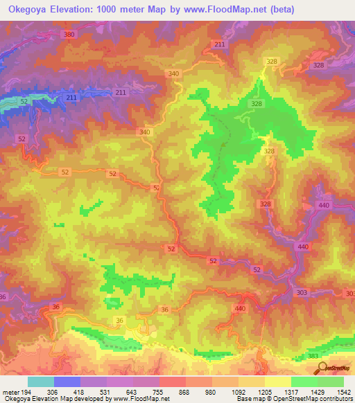 Okegoya,Japan Elevation Map