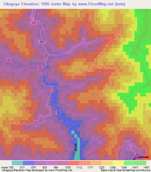 Okegoya,Japan Elevation Map