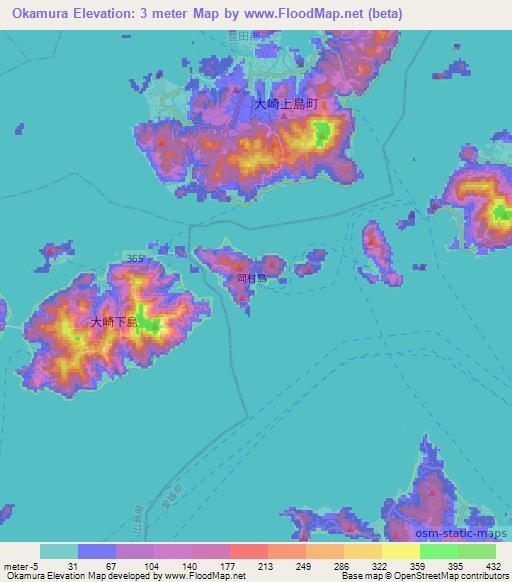 Okamura,Japan Elevation Map