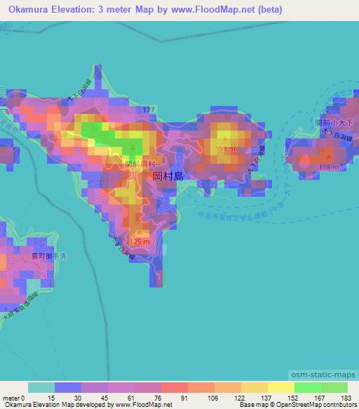 Okamura,Japan Elevation Map