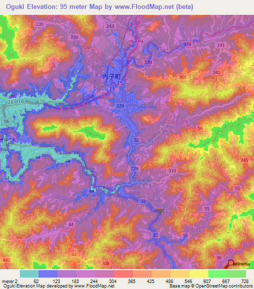 Oguki,Japan Elevation Map