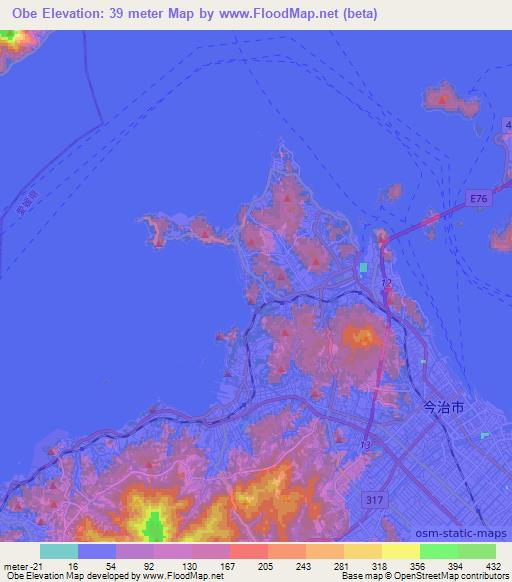 Obe,Japan Elevation Map
