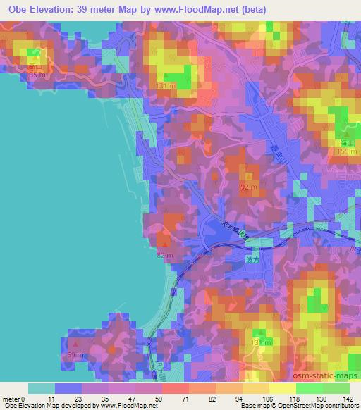 Obe,Japan Elevation Map