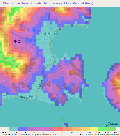 Obama,Japan Elevation Map