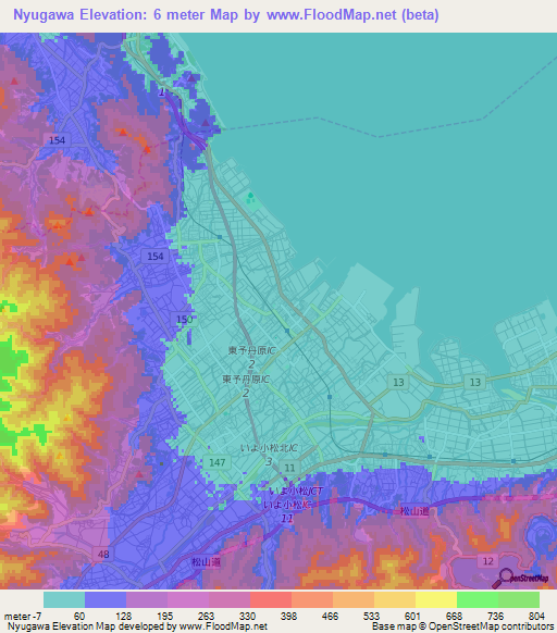 Nyugawa,Japan Elevation Map
