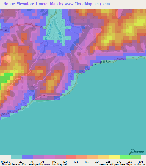 Nonoe,Japan Elevation Map