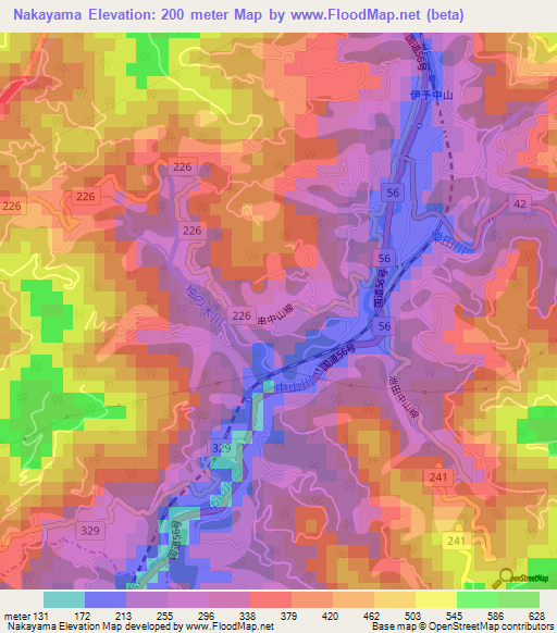 Nakayama,Japan Elevation Map