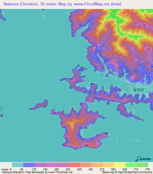 Nakaura,Japan Elevation Map