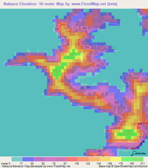 Nakaura,Japan Elevation Map