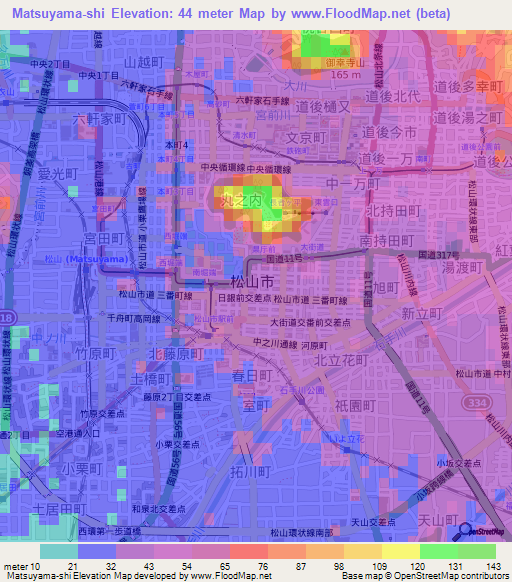 Matsuyama-shi,Japan Elevation Map