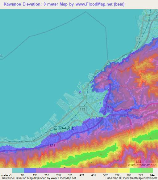Kawanoe,Japan Elevation Map