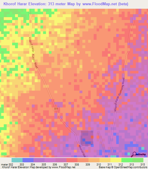 Khorof Harar,Kenya Elevation Map