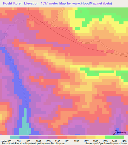 Posht Koreh,Iran Elevation Map