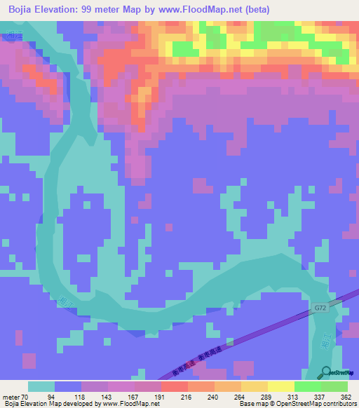Bojia,China Elevation Map